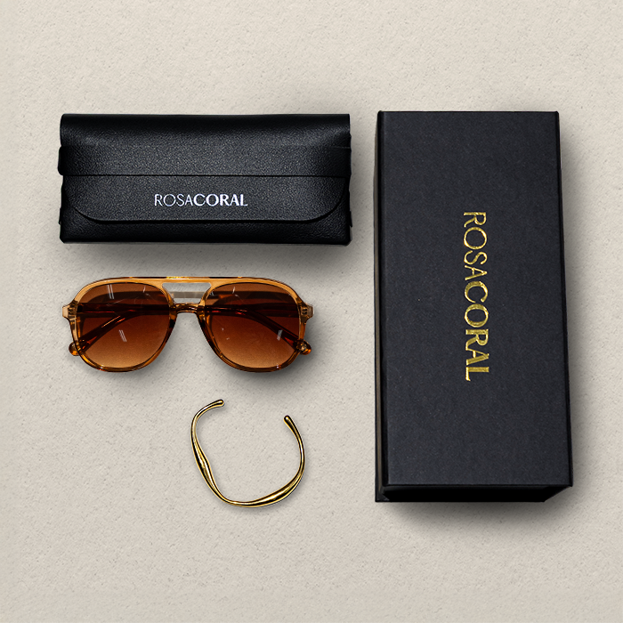 Coral Box Óculos Levone Marrom | Marrom + Bracelete Banhado Ouro 18k