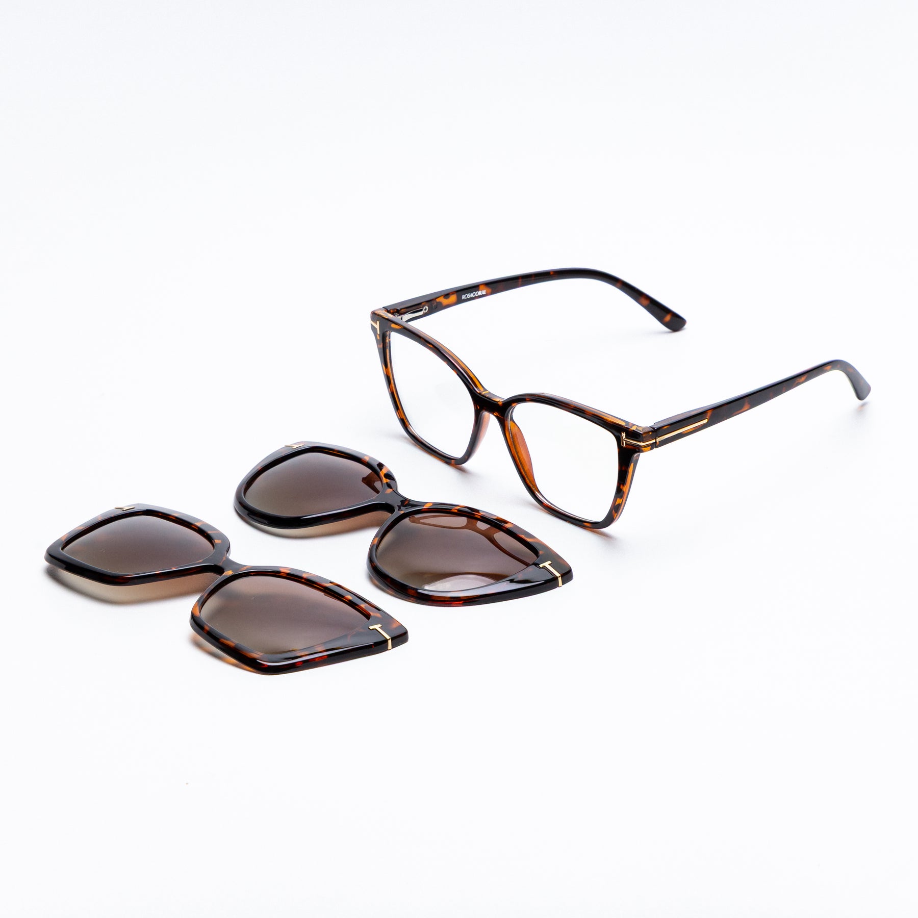 Óculos Barcelona Clip-On feminino Rosa Coral, armação Leopardo e Clip Marrom – estilo sofisticado e proteção UVA e UVB 400 para os olhos.
