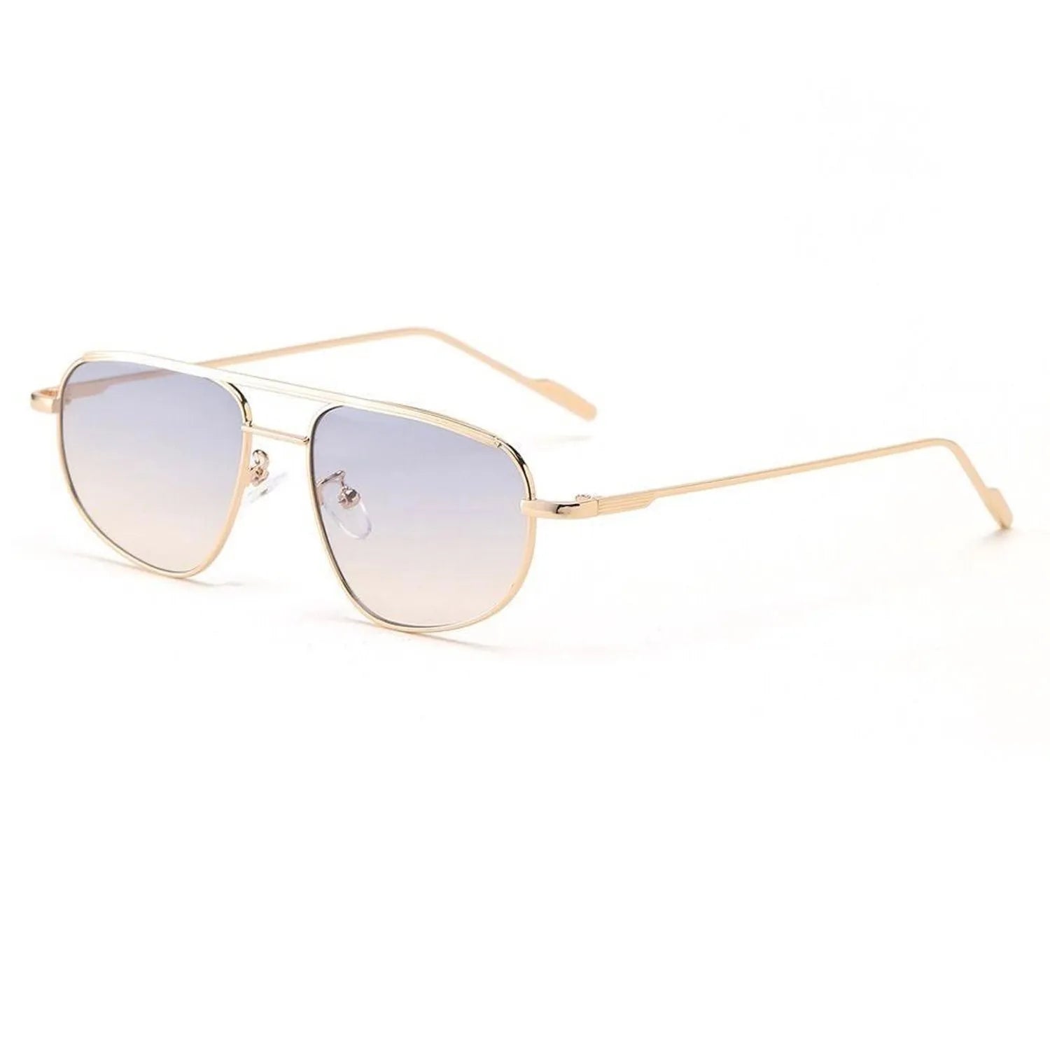 Óculos de sol feminino Rosa Coral Aurelia, armação Dourado e lente Azul Gradiente – estilo sofisticado e proteção UVA e UVB 400 para os olhos.