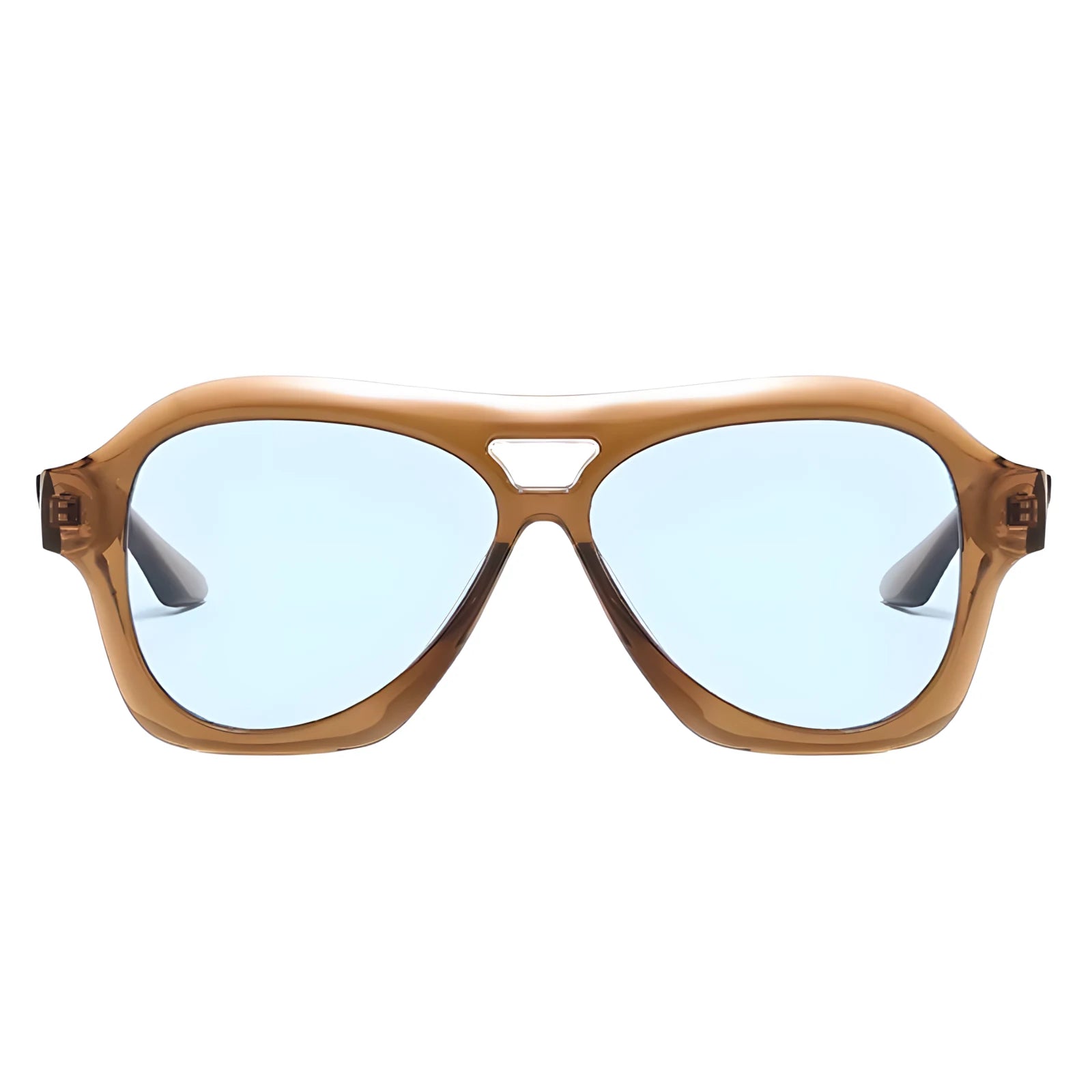 Óculos de sol feminino Rosa Coral Noasca, armação Marrom e lente Azul – estilo sofisticado e proteção UVA e UVB 400 para os olhos.