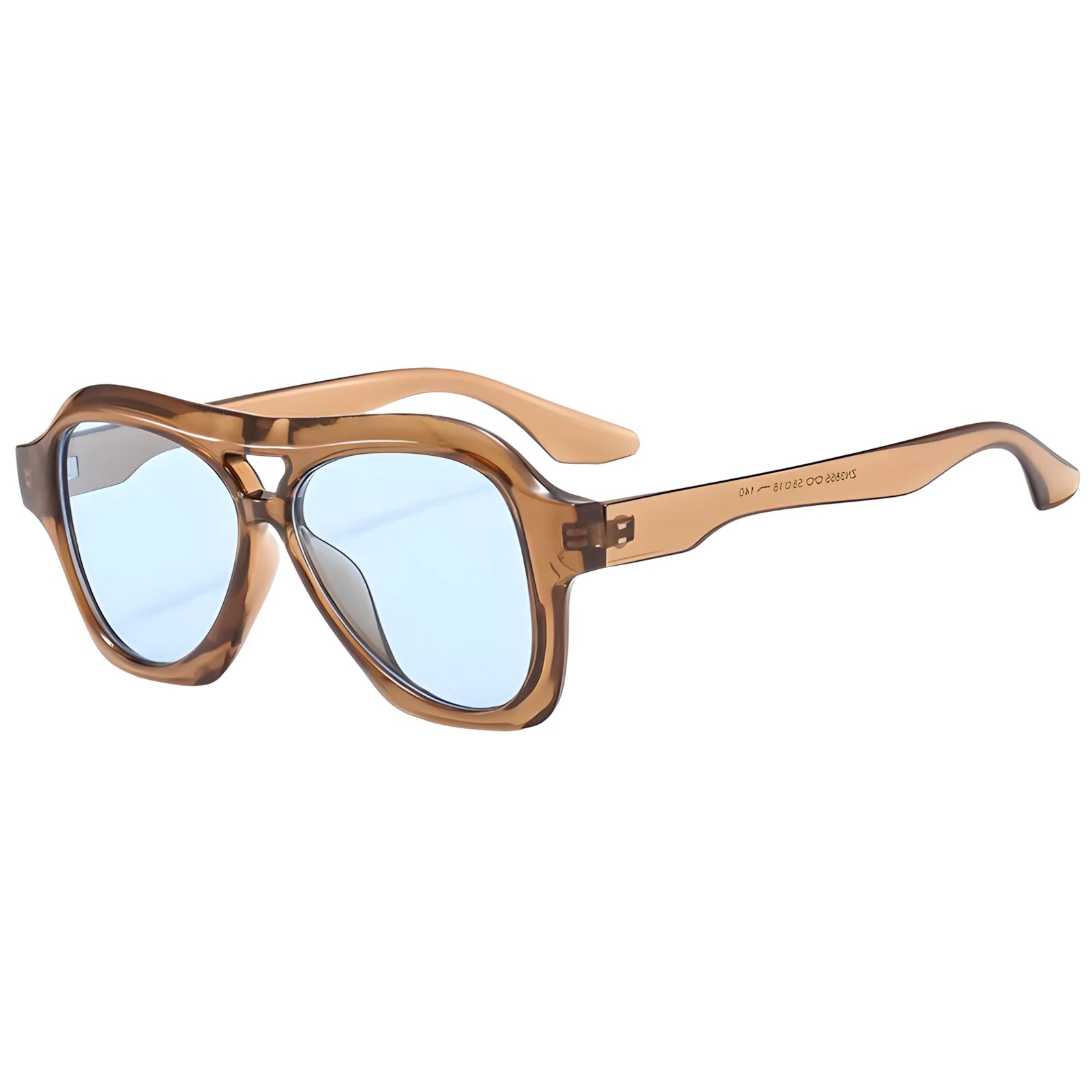 Óculos de sol feminino Rosa Coral Noasca, armação Marrom e lente Azul – estilo sofisticado e proteção UVA e UVB 400 para os olhos.