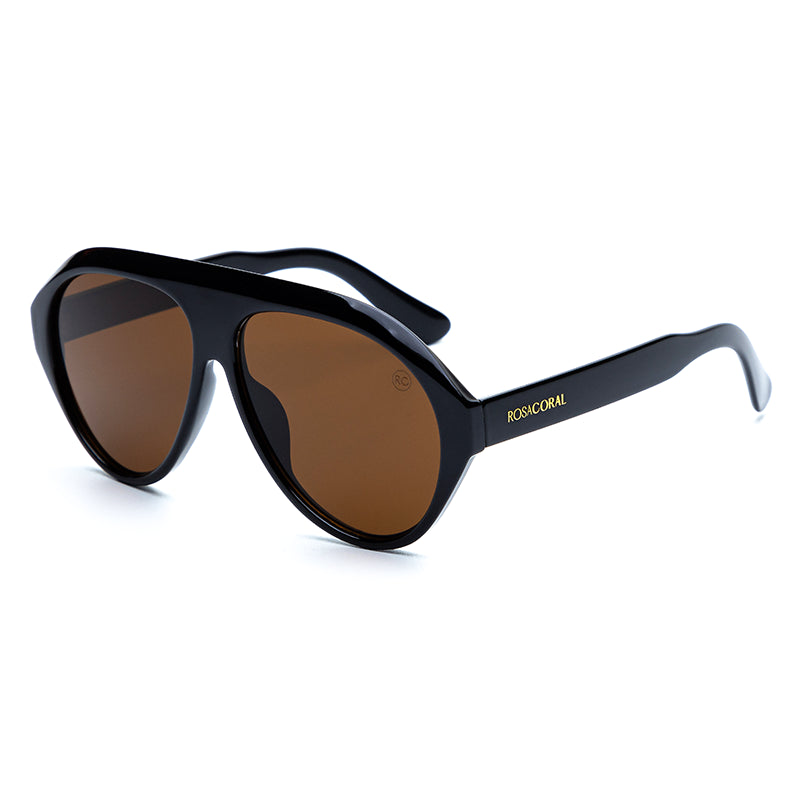 Óculos de sol feminino Rosa Coral Norma, armação Preta e lente Marrom – estilo sofisticado e proteção UVA e UVB 400 para os olhos.