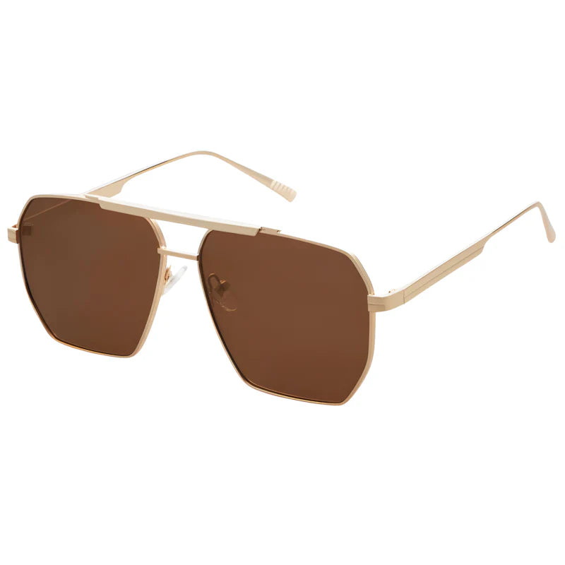Óculos de sol feminino Rosa Coral Spezia, armação Dourada e lente Marrom – estilo sofisticado e proteção UVA e UVB 400 para os olhos.