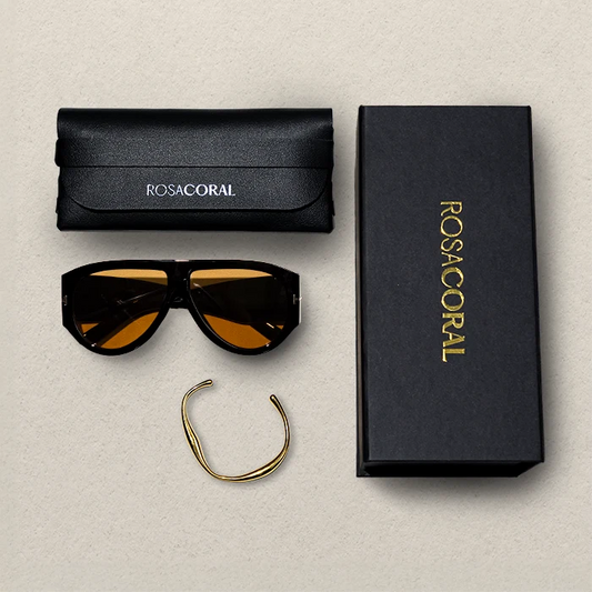 Coral Box Óculos Brienza Preto | Marrom + Bracelete Banhado Ouro 18k