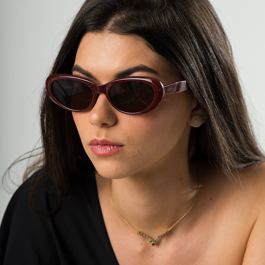 Coral Box Óculos Emilia Vinho | Marrom + Bracelete Banhado Ouro 18k