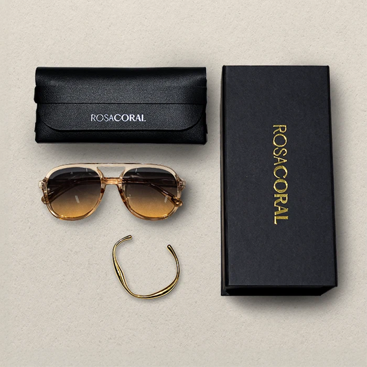 Coral Box Óculos Levone Champagne | Gradiente + Bracelete Banhado Ouro 18k