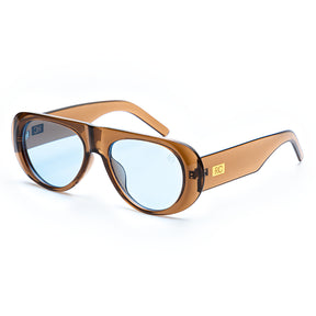 Óculos de sol feminino máscara Rosa Coral Mantova, armação mel e lente azul  – estilo sofisticado e proteção UVA e UVB 400 para os olhos.