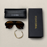 Coral Box Óculos Norma Preto | Marrom + Bracelete Banhado Ouro 18k