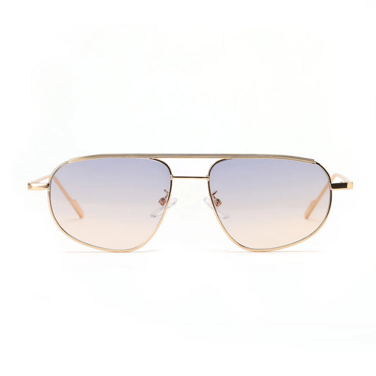 Óculos de sol feminino Rosa Coral Aurelia, armação Dourado e lente Azul Gradiente – estilo sofisticado e proteção UVA e UVB 400 para os olhos.