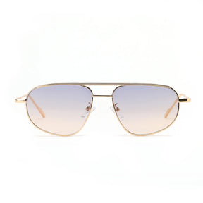 Óculos de sol feminino Rosa Coral Aurelia, armação Dourado e lente Azul Gradiente – estilo sofisticado e proteção UVA e UVB 400 para os olhos.