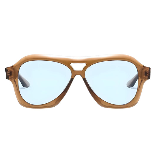 Óculos de sol feminino Rosa Coral Noasca, armação Marrom e lente Azul – estilo sofisticado e proteção UVA e UVB 400 para os olhos.