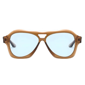 Óculos de sol feminino Rosa Coral Noasca, armação Marrom e lente Azul – estilo sofisticado e proteção UVA e UVB 400 para os olhos.