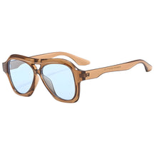 Óculos de sol feminino Rosa Coral Noasca, armação Marrom e lente Azul – estilo sofisticado e proteção UVA e UVB 400 para os olhos.