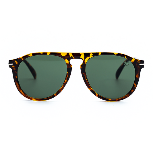 Óculos de sol feminino Rosa Coral Sassari, armação Leopardo e lente Verde – estilo sofisticado e proteção UVA e UVB 400 para os olhos.