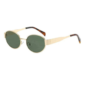 Óculos de sol feminino Rosa Coral Selene, armação Dourada e lente Verde – estilo sofisticado e proteção UVA e UVB 400 para os olhos. 