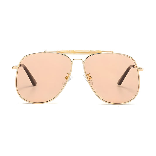 Óculos de sol feminino Rosa Coral Sicilia, armação Dourada e lente Champagne – estilo sofisticado e proteção UVA e UVB 400 para os olhos.