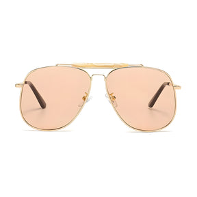 Óculos de sol feminino Rosa Coral Sicilia, armação Dourada e lente Champagne – estilo sofisticado e proteção UVA e UVB 400 para os olhos.
