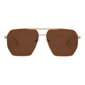 Óculos de sol feminino Rosa Coral Spezia, armação Dourada e lente Marrom – estilo sofisticado e proteção UVA e UVB 400 para os olhos.