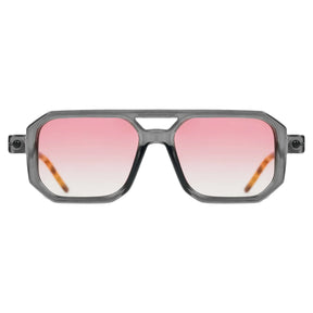 Óculos de sol feminino aviador Rosa Coral Villanova, armação Cinza e lente Rosa – estilo sofisticado e proteção UVA e UVB 400 para os olhos.