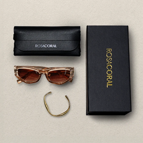 Coral Box Óculos Troia Champagne | Marrom + Bracelete Banhado Ouro 18k