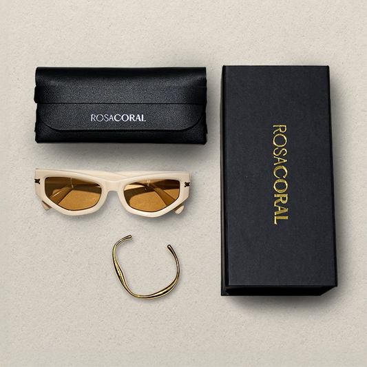 Coral Box Óculos Troia Offwhite | Marrom + Bracelete Banhado Ouro 18k