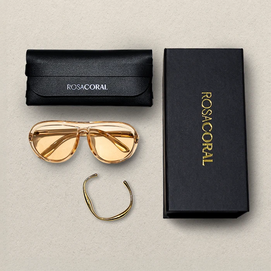 Coral Box Óculos Veneto Champagne | Champagne + Bracelete Banhado Ouro 18k