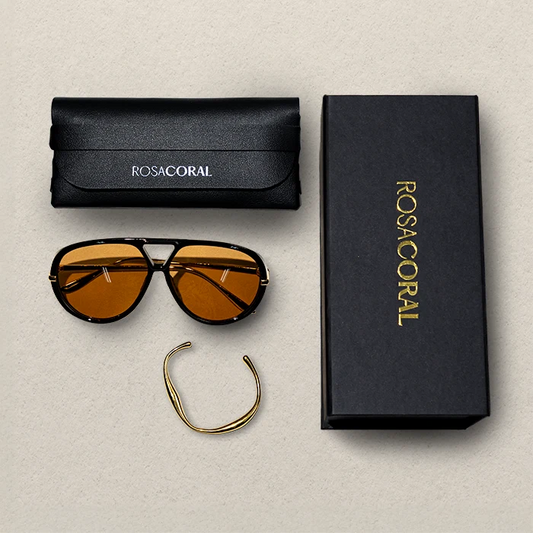 Coral Box Óculos Veneza Preto | Laranja + Bracelete Banhado Ouro 18k